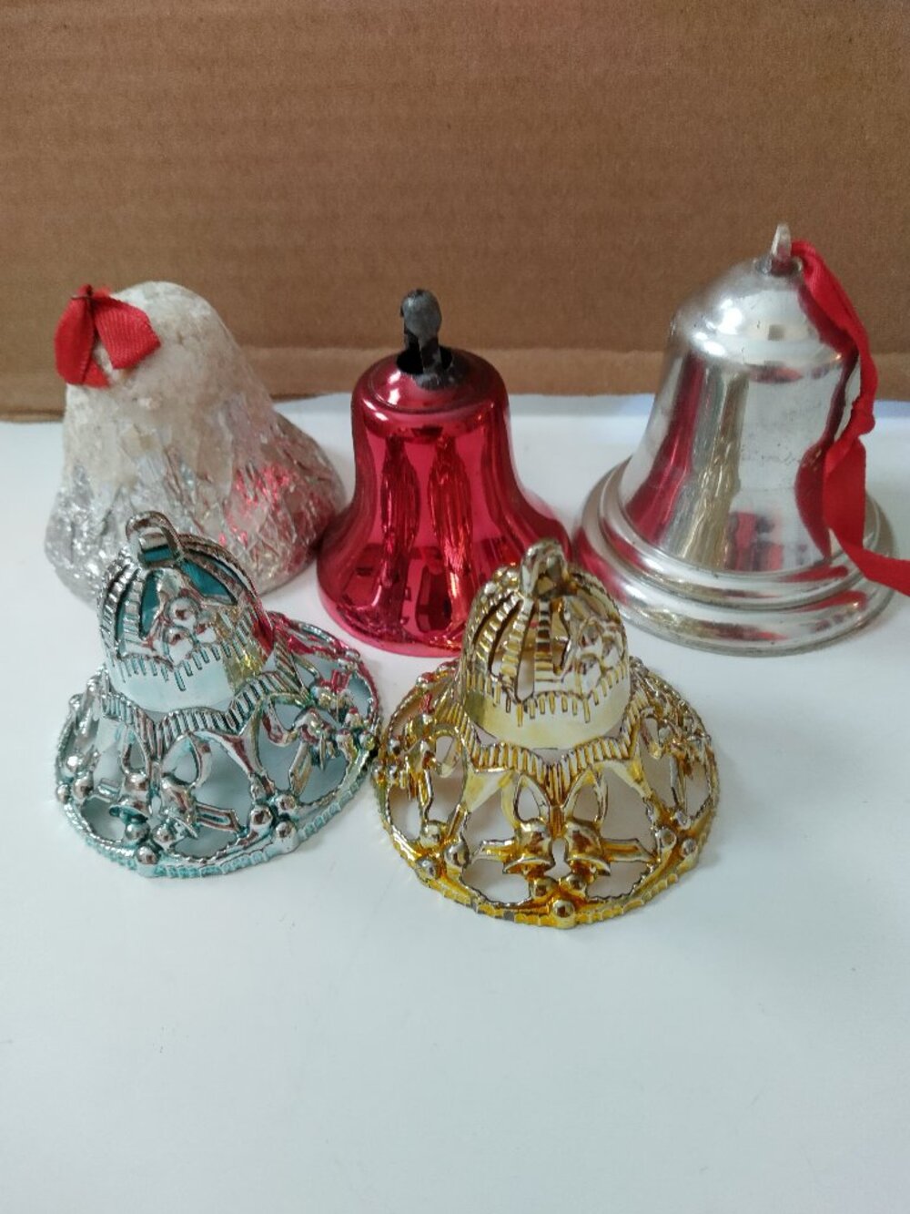 Lot of 5 Vintage Xmas Bell Ornaments